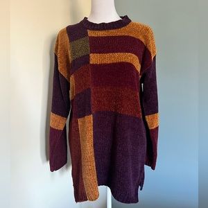 Vintage Sweater - Classic 90s Style Women's S - Burgundy and Gold
